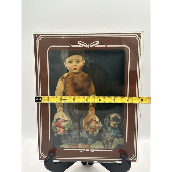 1940 Dutch Boy With Dog Framed Litho Print Made In USA 8” Art Work Shadow Box - Picture 2 of 5